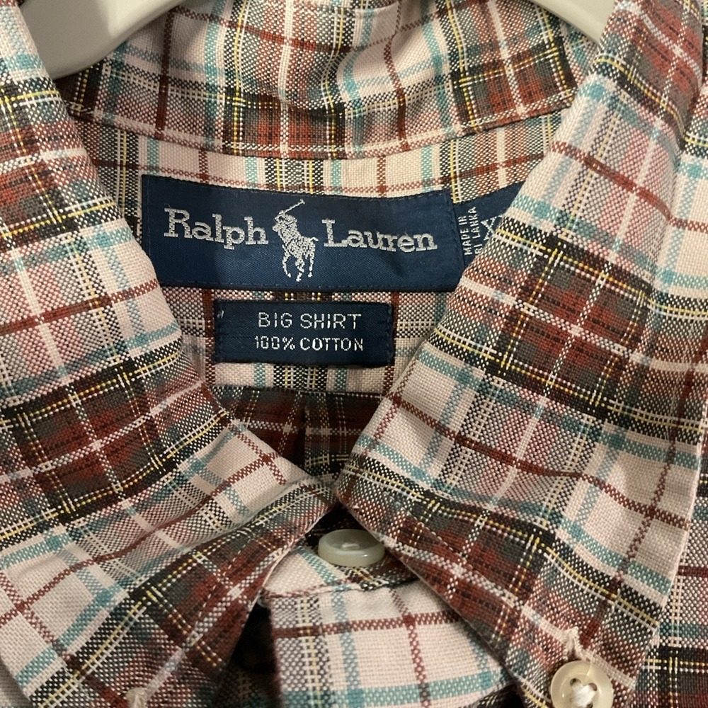 Men's 4XL Ralph Lauren Beige Label Big Shirt XL Plaid Pony 90s Distressed Read - Picture 8 of 16